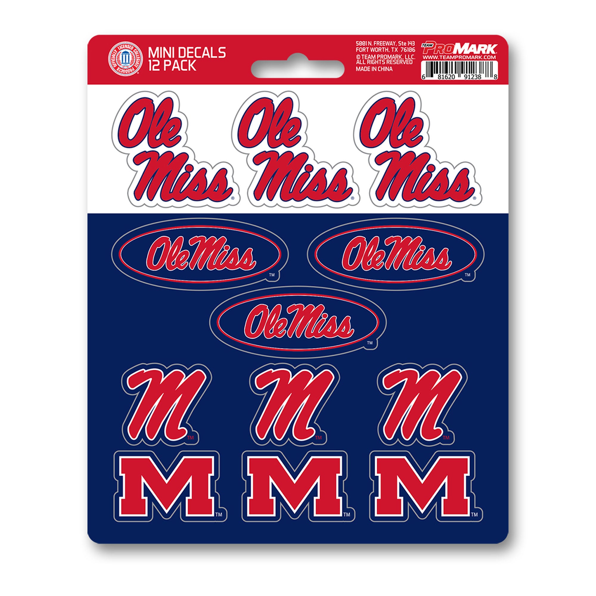 FANMATS, University of Mississippi (Ole Miss) 12 Count Mini Decal Sticker Pack
